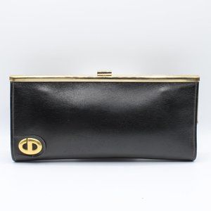 Christian Dior Black Leather Frame Clutch Vintage